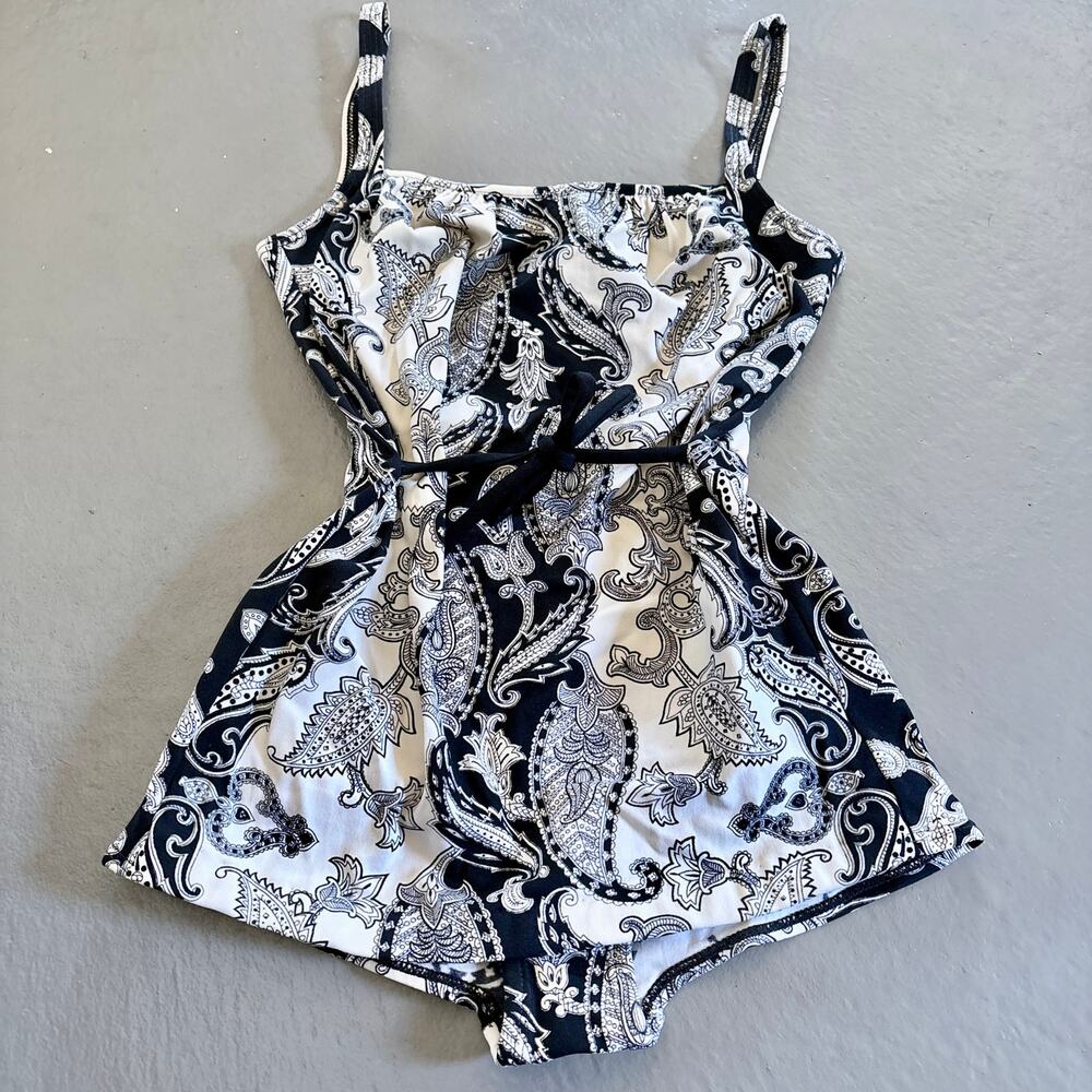 Vintage 1950s Jantzen Black and White Paisley One Piece Swimsuit Pinup
